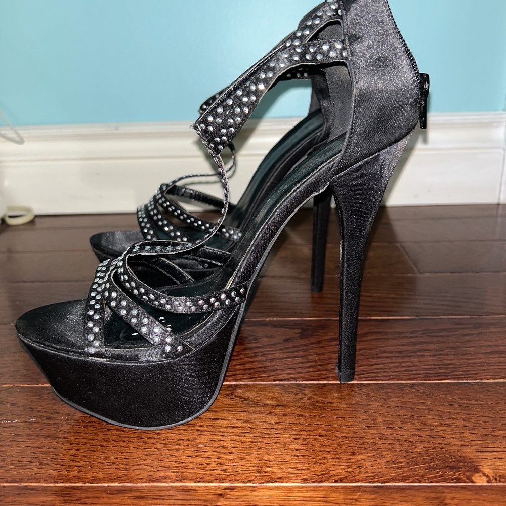 High heeled, studded strap sandals